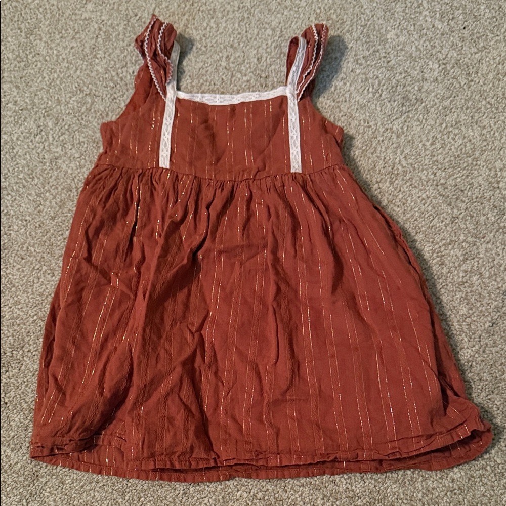 Janie and Jack FALL STAPLE rust colored sleeveless dress with ruffle and lace